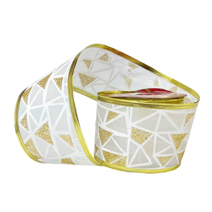 Cinta Navideña Dorado y Blanco / 8 cm x 10 yd / Miró Christmas