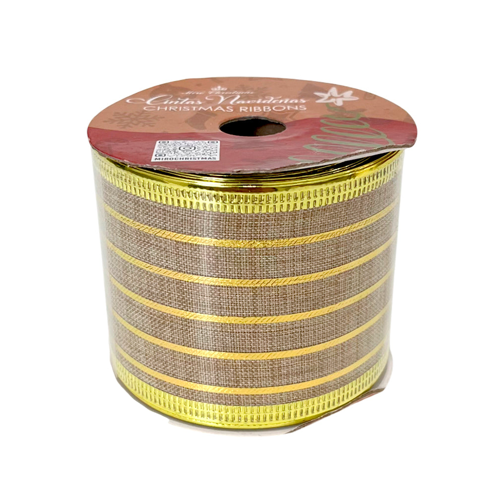 Cinta Navideña Dorado y Blanco / 8 cm x 10 yd / Miró Christmas