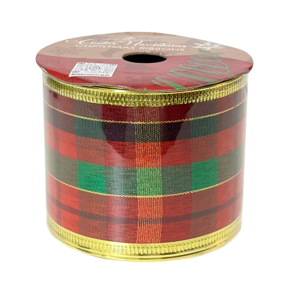 Cinta Navideña Miro Christmas / Verde-Rojo / 2.5"x10Yd / Surtido