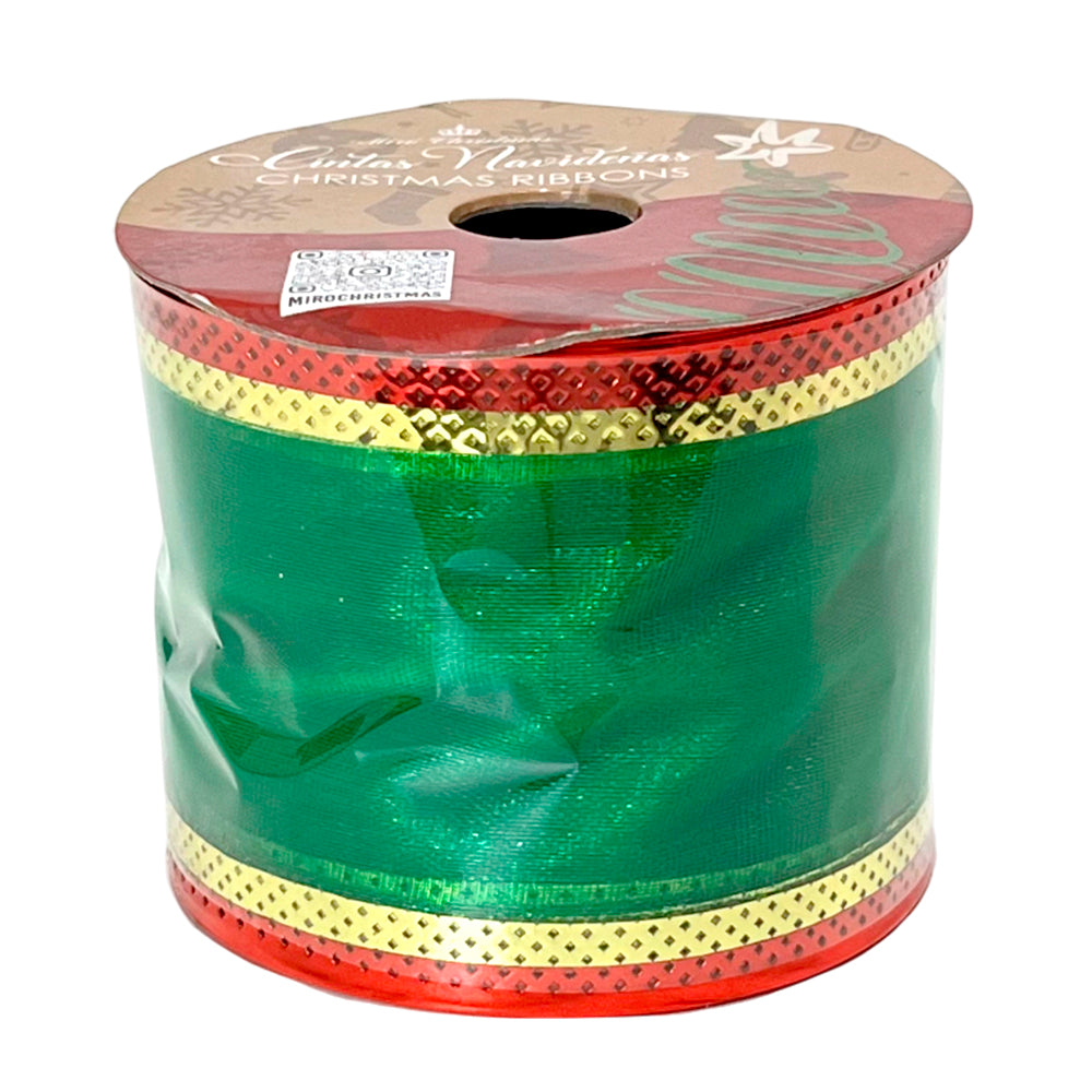 Cinta Navideña Miro Christmas / Verde-Rojo / 2.5"x10Yd / Surtido