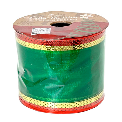 Cinta Navideña Miro Christmas / Verde-Rojo / 2.5"x10Yd / Surtido