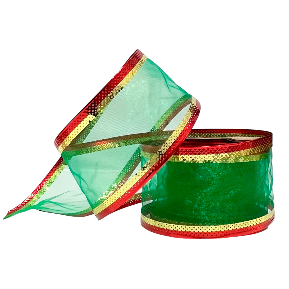 Cinta Navideña Miro Christmas / Verde-Rojo / 2.5"x10Yd / Surtido