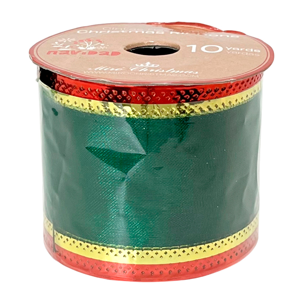 Cinta Navideña Miro Christmas / Verde-Rojo / 2.5"x10Yd / Surtido