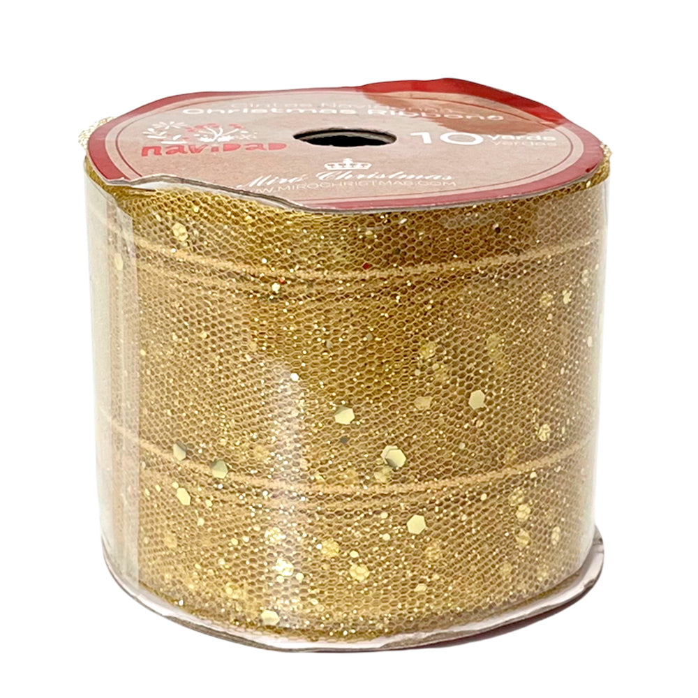 Cinta Navideña Miro Christmas / Red-Gold / 2.5"x10Yd / Surtido