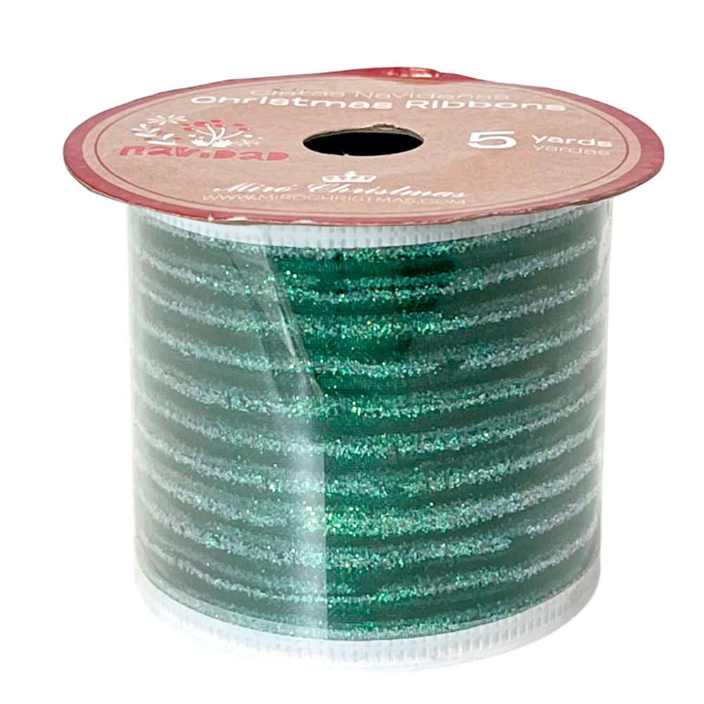 Cinta Navideña Miro Christmas / Green-Silver / 2.5"x5Yd / Surtido