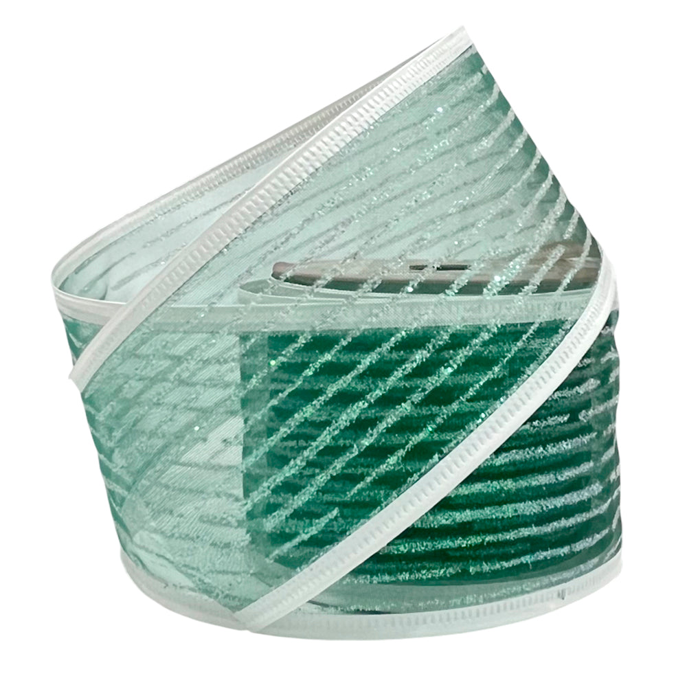 Cinta Navideña Miro Christmas / Green-Silver / 2.5"x5Yd / Surtido