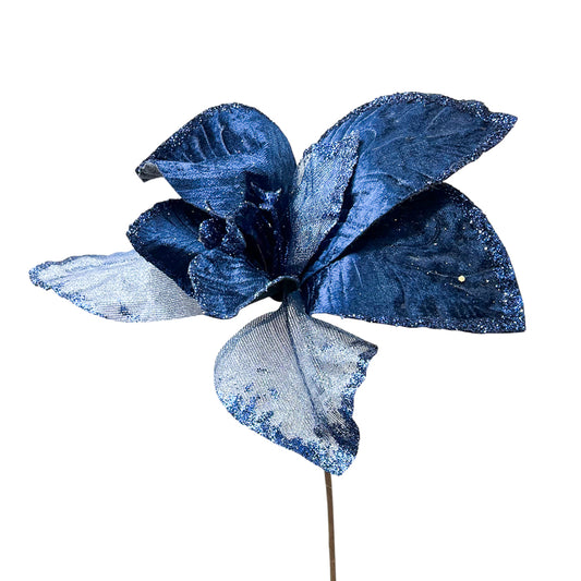 Flor Navideña Poinsettia 30 cm Azul / Miro Christmas