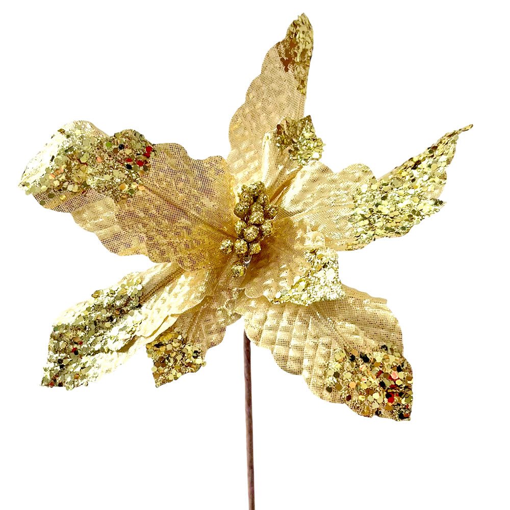 Flor Navideña Poinsettia / 30 cm / Dorado / Montefiori Christmas