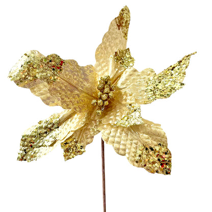 Flor Navideña Poinsettia / 30 cm / Dorado / Montefiori Christmas