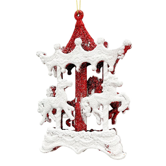 Ornamento Navideño Carrusel / Miro Christmas / 11x15 cm Rojo y Blanco