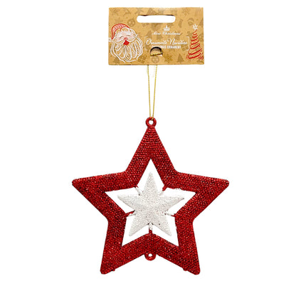 Ornamento Navideño Estrella / Miro Christmas / 13x14 cm Rojo y Blanco