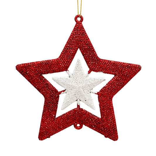 Ornamento Navideño Estrella / Miro Christmas / 13x14 cm Rojo y Blanco