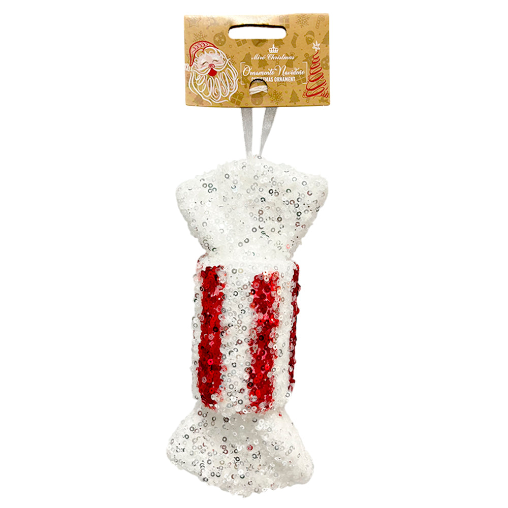 Ornamento Navideño Pastilla / Miro Christmas / 9x20 cm Rojo y Blanco