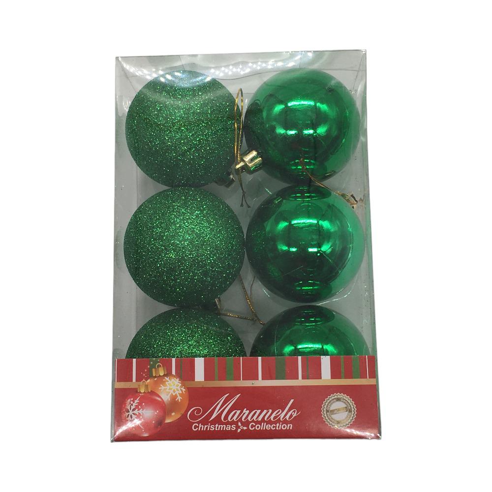 Bolas De Navidad Maranelo Christmas Lisas 6Pz Verde Esc/Brill 7Cm