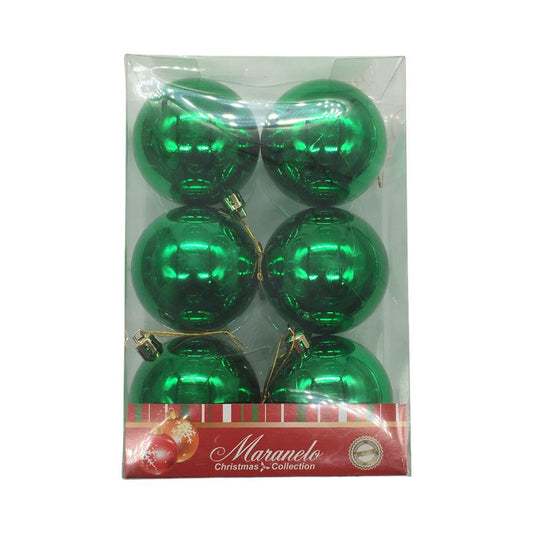 Bolas De Navidad Maranelo Christmas Lisas 6Pz Verde Brillante 7Cm
