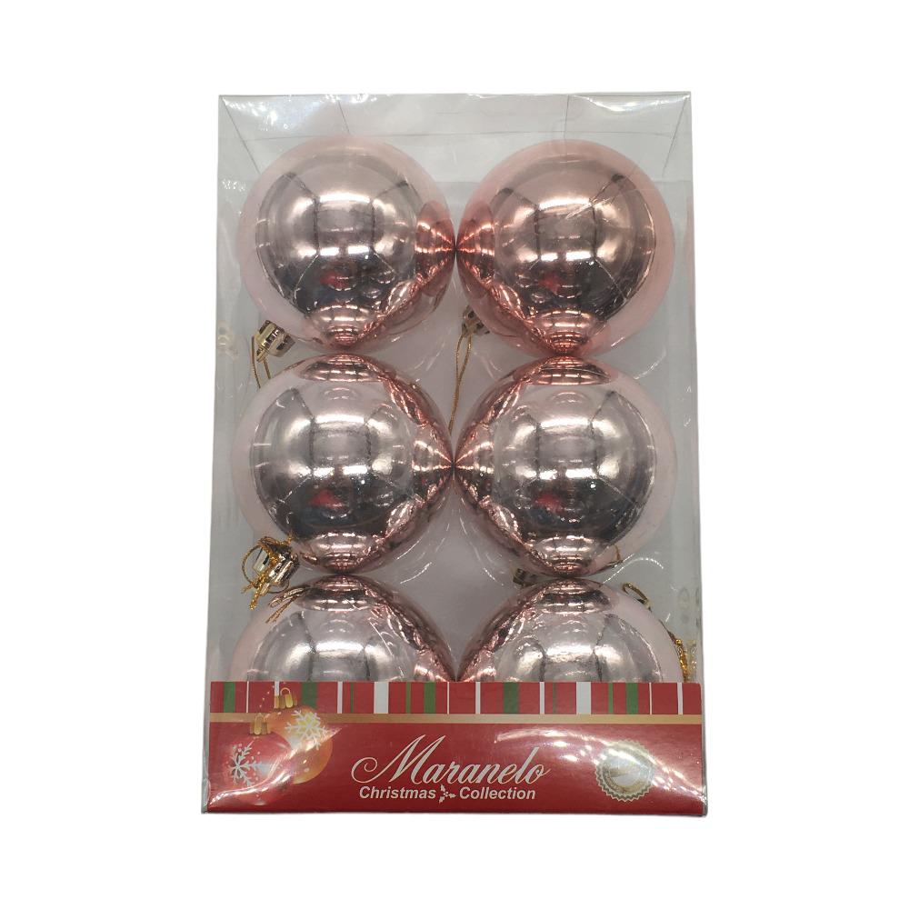 Bolas De Navidad Maranelo Christmas Lisas 6Pz Rosa Brillante 7Cm