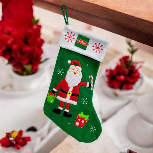 Bota Navideña 50 Cm Santa Verde/Blanco
