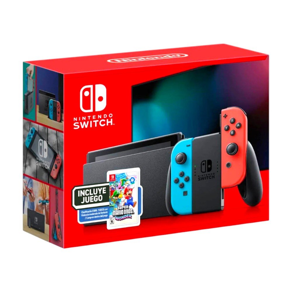 Nintendo Switch 1 / V2 Neon + Super Mario Bros Wonder – Bundle - Nintendo - Titan.com.pa - 045496885663