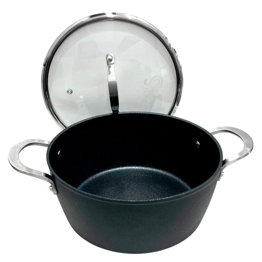Ollas 24 CM Antiadherente Negro Con Tapa De Vidrio Kitchen Star - Home Elegance - Home Elegance - Titan.com.pa - 6974898477012