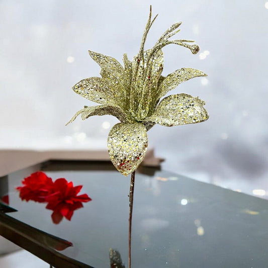 Pick Navideño Flor 20 Cm Dorado - Montefiori Christmas - Titan.com.pa - 7453121094619