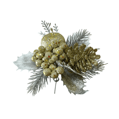 Pick Navideño Flor 20 Cm Lt Gold - Montefiori Christmas - Titan.com.pa - 7453114842227