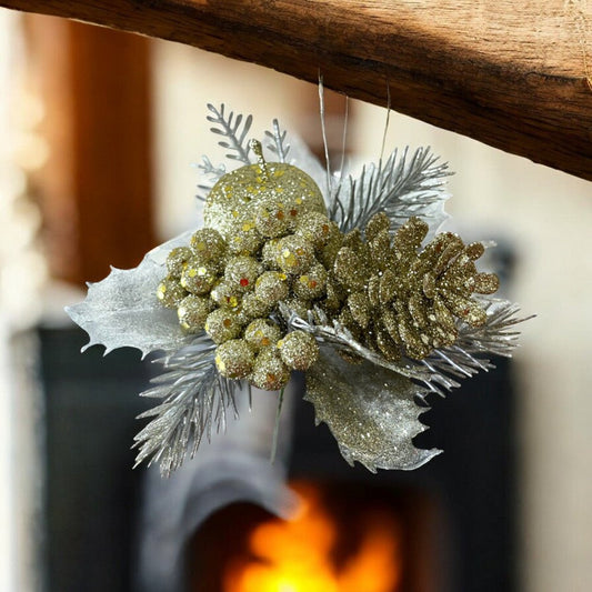 Pick Navideño Flor 20 Cm Lt Gold - Montefiori Christmas - Titan.com.pa - 7453114842227