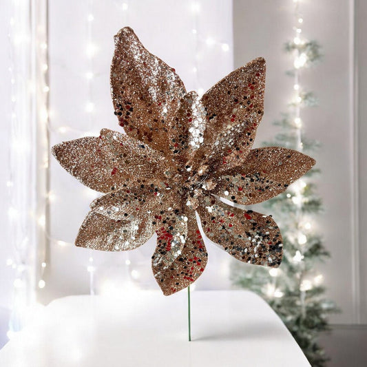Pick Navideño Flor 22 Cm Rose Gold - Montefiori Christmas - Titan.com.pa - 7453121087765