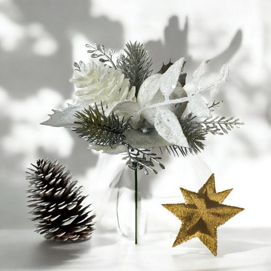 Pick Navideño Flor 26 Cm Blanco - Montefiori Christmas - Titan.com.pa - 7453114842203