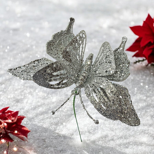 Pick Navideño Mariposa 14 Cm Silver - Montefiori Christmas - Titan.com.pa - 7453121093308