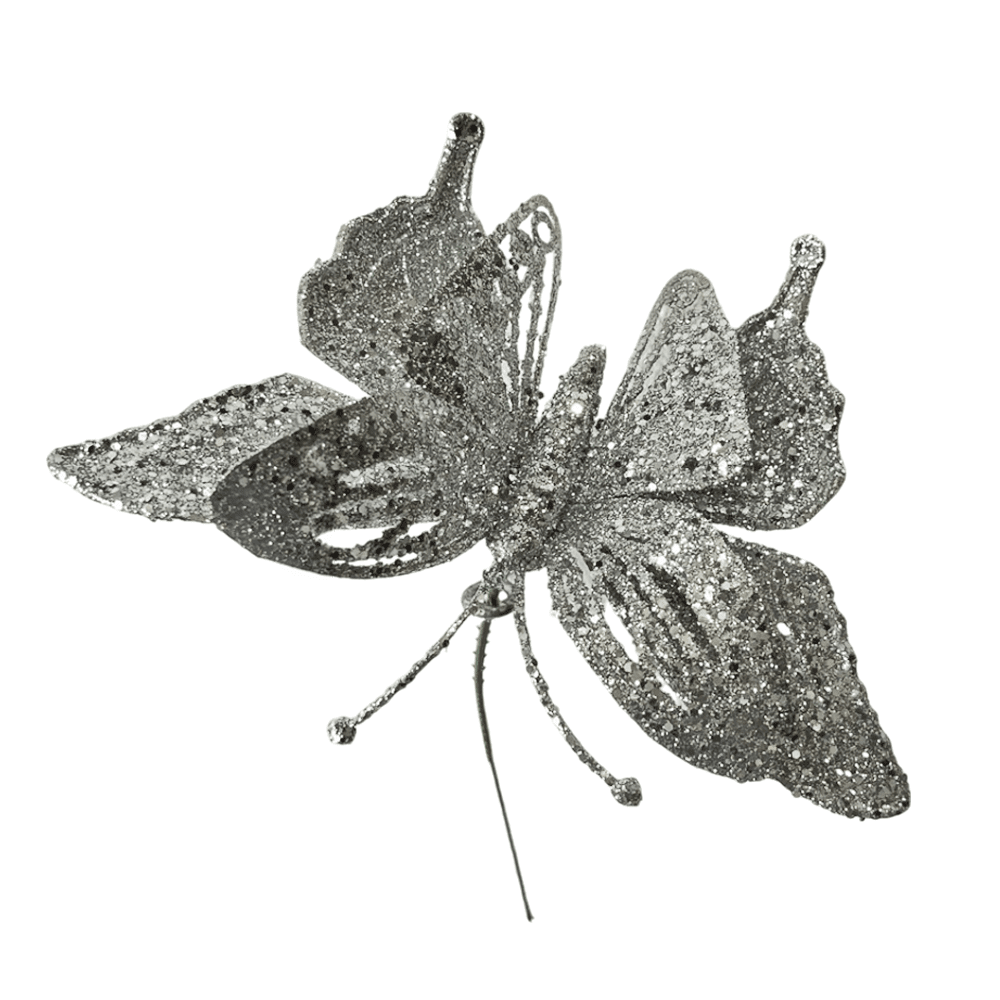 Pick Navideño Mariposa 14 Cm Silver - Montefiori Christmas - Titan.com.pa - 7453121093308