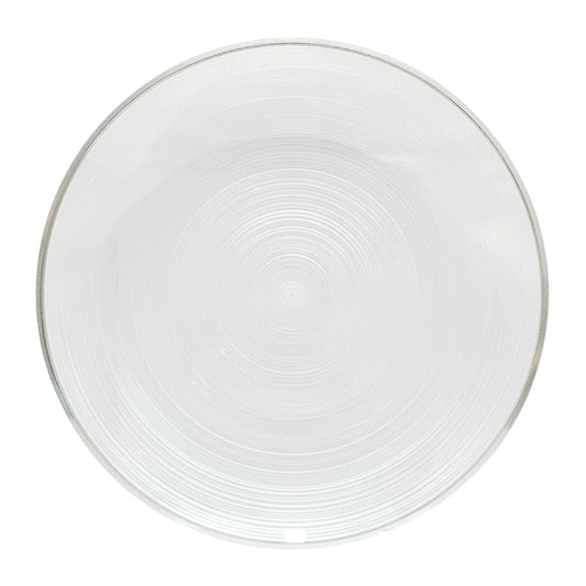 Plato llano reutilizable Home Elegance de 10 pulgadas con borde plateado.
