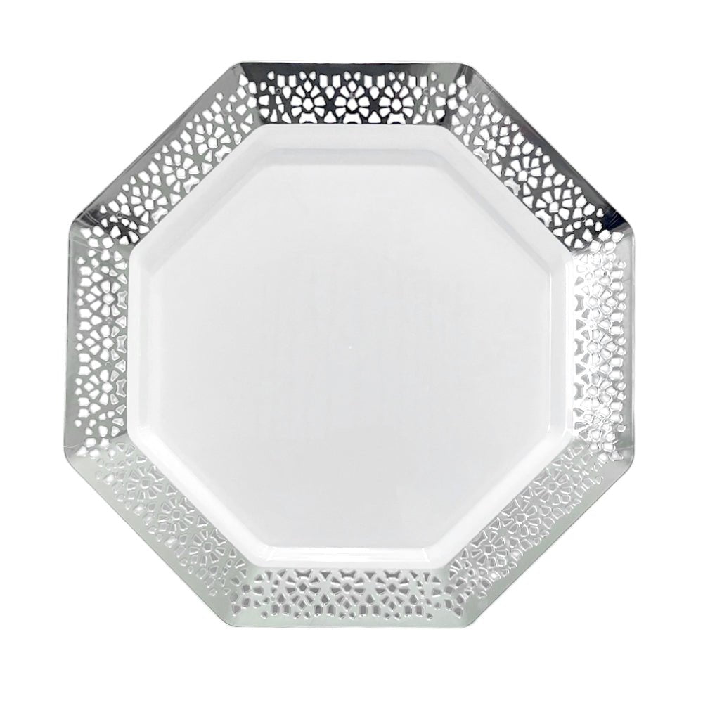 Plato Plástico Llano 11" Lillian Lacetagon / 10 Unidades / Silver - Lillian - Titan.com.pa - 763615341813