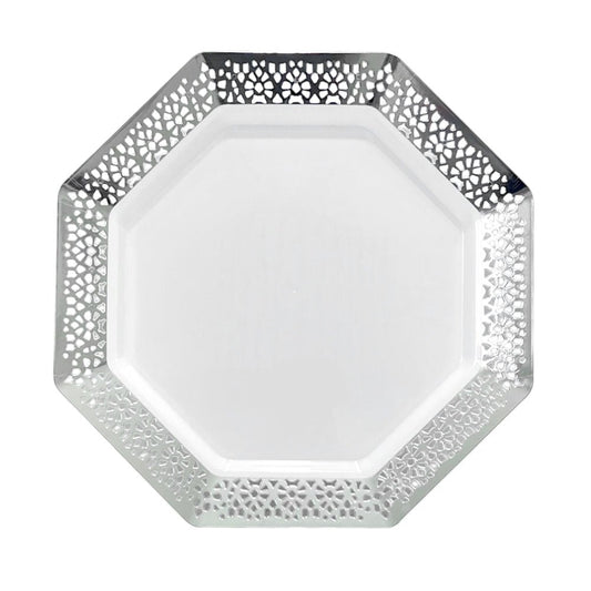 Plato Plástico Llano 11" Lillian Lacetagon / 10 Unidades / Silver - Lillian - Titan.com.pa - 763615341813