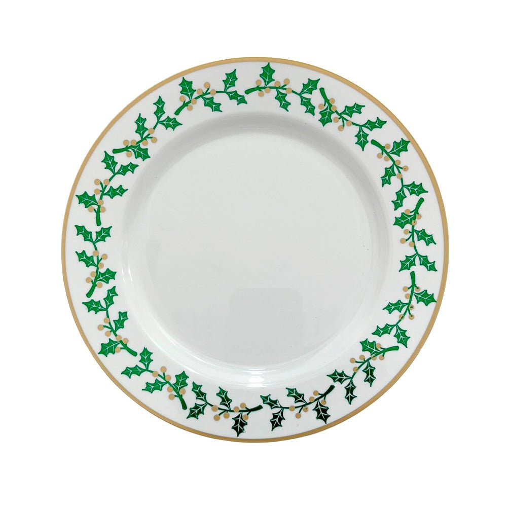 Plato Reutilizable 10” / 10 Piezas Blanco/Dorado/Verde - Christmas Elegance