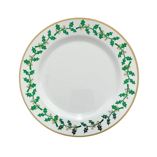 Plato Reutilizable 10” / 10 Piezas Blanco/Dorado/Verde - Christmas Elegance