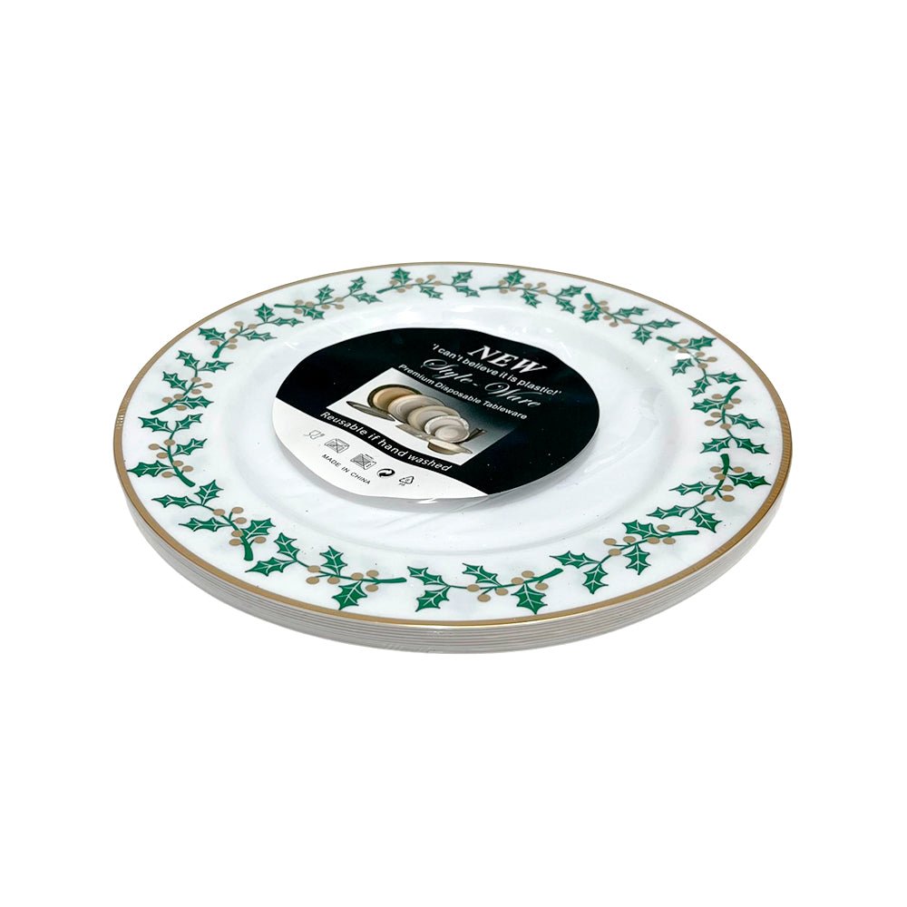 Plato Reutilizable 10” / 10 Piezas Blanco/Dorado/Verde - Christmas Elegance