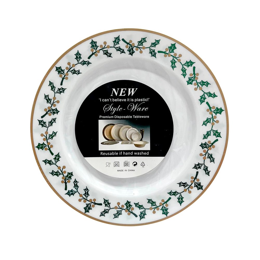 Plato Reutilizable 10” / 10 Piezas Blanco/Dorado/Verde - Christmas Elegance