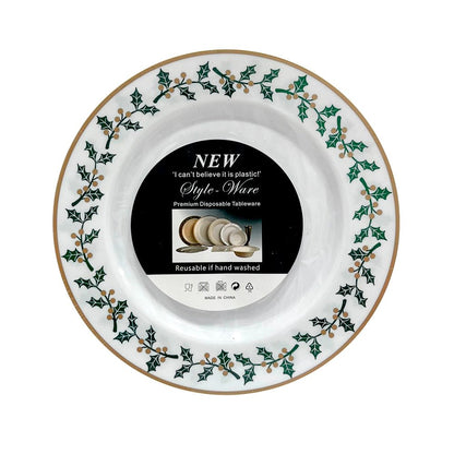 Plato Reutilizable 10” / 10 Piezas Blanco/Dorado/Verde - Christmas Elegance