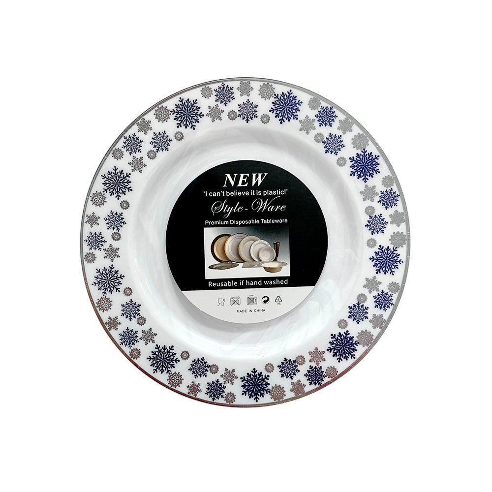 Plato Reutilizable 10” / 10 Piezas Blanco/Plateado/Azul - Christmas Elegance