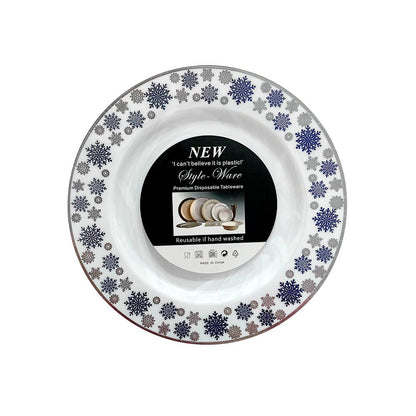 Plato Reutilizable 10” / 10 Piezas Blanco/Plateado/Azul - Christmas Elegance