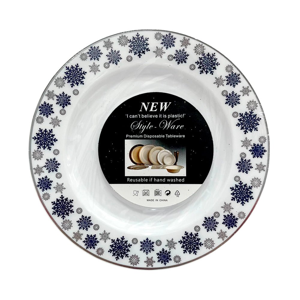 Plato Reutilizable De Melamina 7” / 10 Piezas Blanco/Plateado/Azul - Christmas Elegance