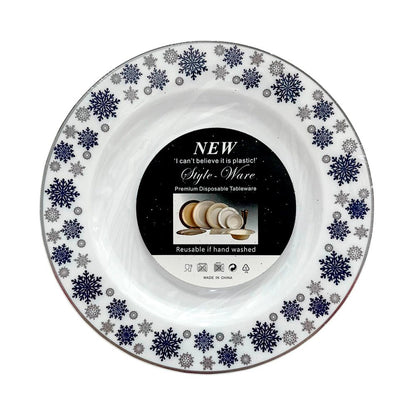 Plato Reutilizable De Melamina 7” / 10 Piezas Blanco/Plateado/Azul - Christmas Elegance