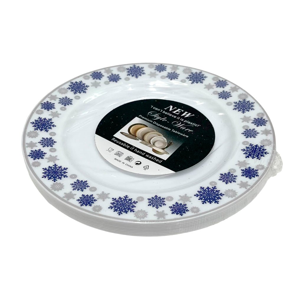 Plato Reutilizable De Melamina 7” / 10 Piezas Blanco/Plateado/Azul - Christmas Elegance