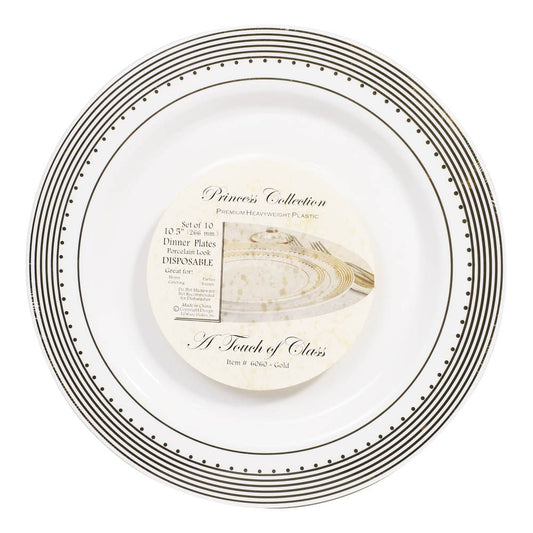 Platos Llanos Princess Desechables de Plástico 10.5" de 10 Piezas