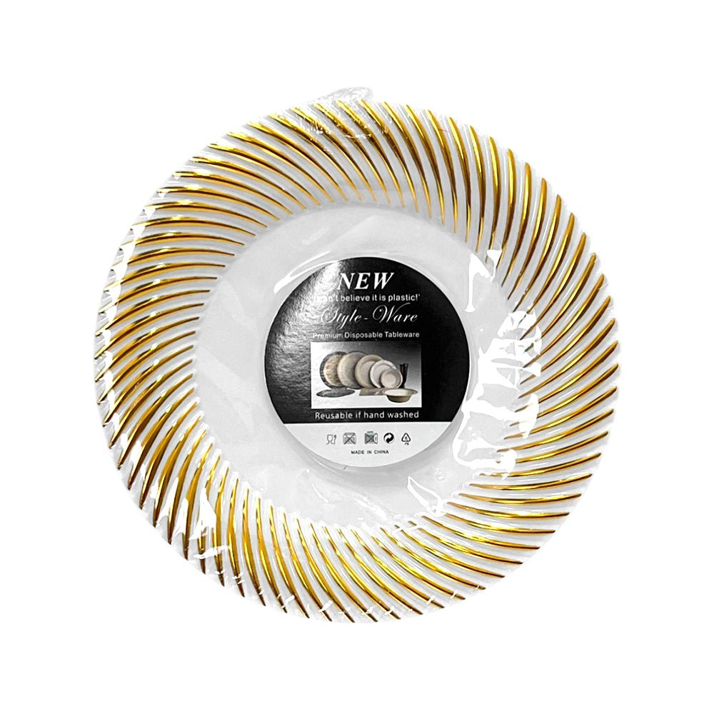 Platos Plástico Llano de 7" Home Elegance / 10 Piezas / Blanco - Dorado - Home Elegance - Titan.com.pa - 2100000035649