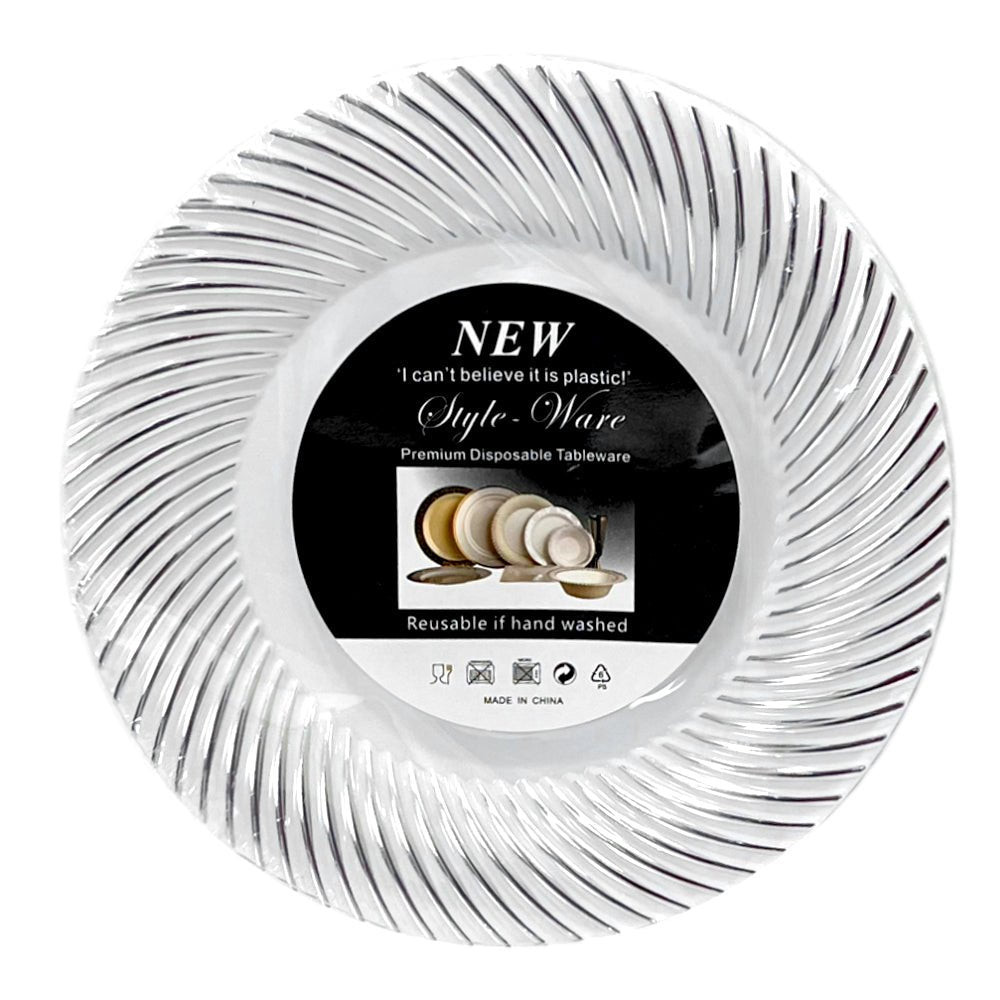 Platos Plástico Redondo de 7" Home Elegance / 10 Piezas / Blanco - Plateado - Home Elegance - Titan.com.pa - 2100000167302