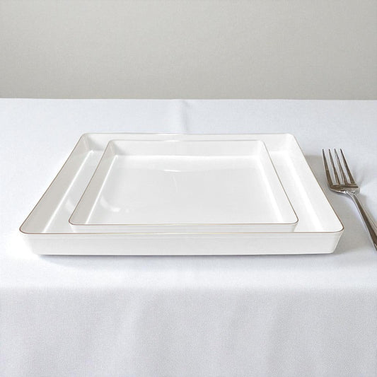 Platos Reutilizables Lillian / 20 Piezas / Blanco con Borde Dorado - Lillian - Titan.com.pa - 2150110572831