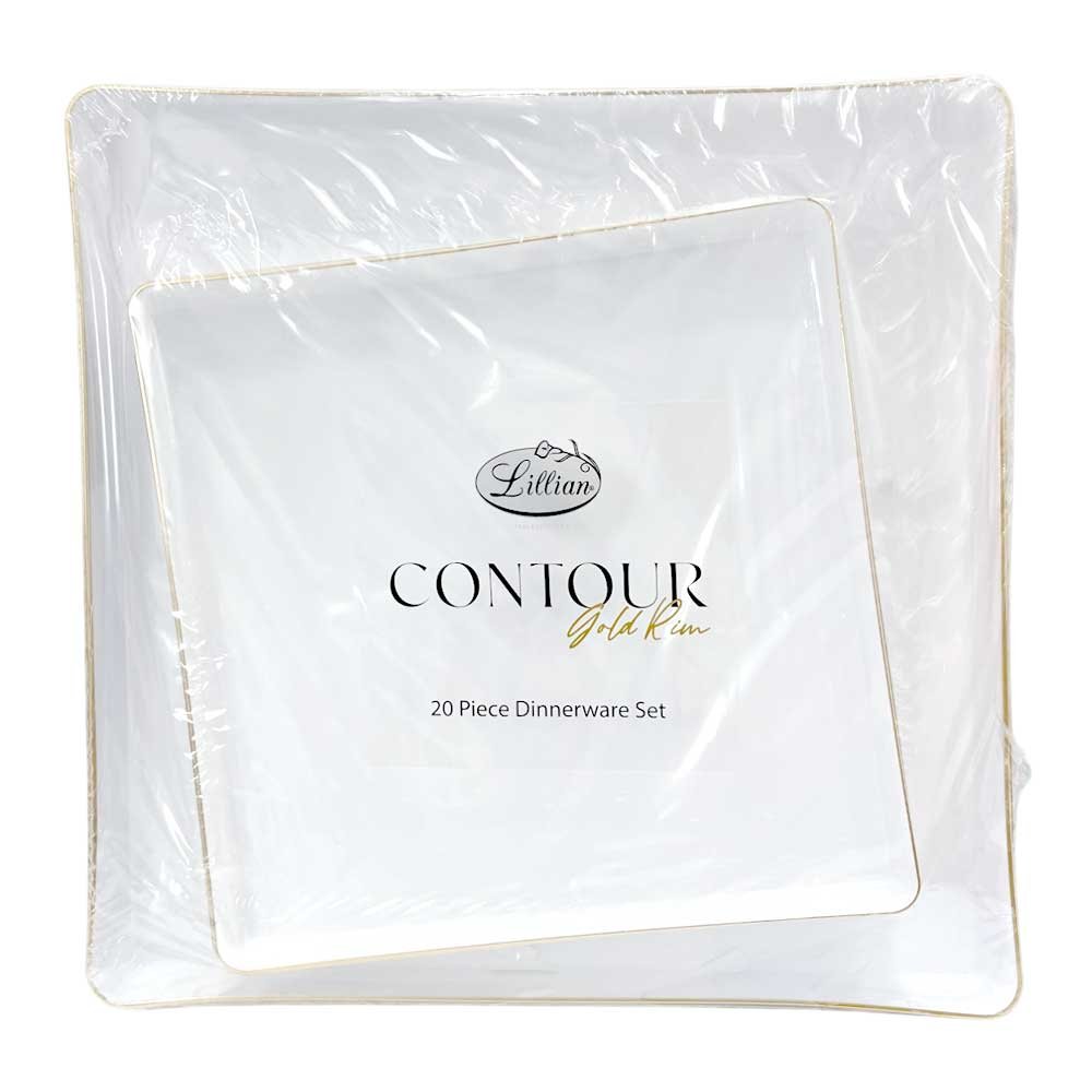 Platos Reutilizables Lillian / 20 Piezas / Blanco con Borde Dorado - Lillian - Titan.com.pa - 2150110572831
