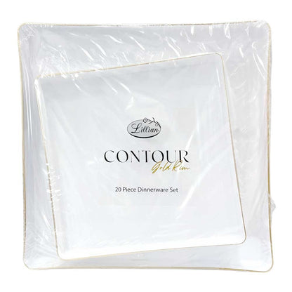 Platos Reutilizables Lillian / 20 Piezas / Blanco con Borde Dorado - Lillian - Titan.com.pa - 2150110572831