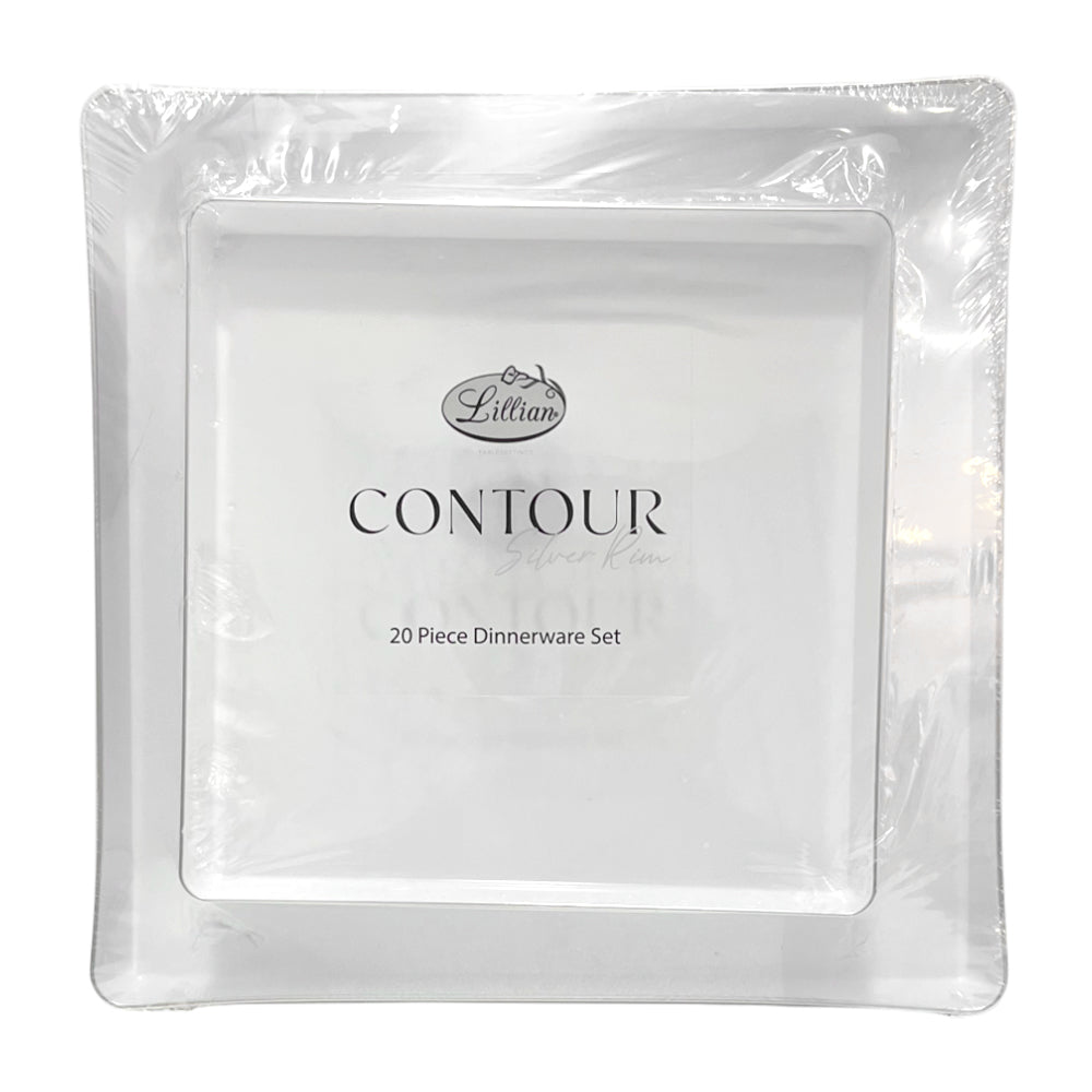 Platos Reutilizables Lillian / 20 Piezas / Blanco con Borde Plateado - Lillian - Titan.com.pa - 763615357616